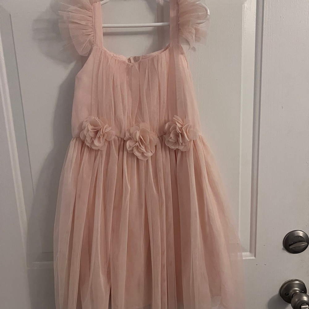 Charming Blush Kids Dress with Floral Details